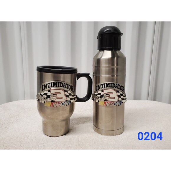 Dale Earnhardt Silver Thermal Travel Coffee Mug & Water Bottle - 0204 - Picture 1 of 5
